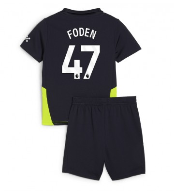 Manchester City Phil Foden #47 Segunda Equipación Niños 2024-25 Manga Corta (+ Pantalones cortos)